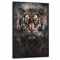 LEINWAND Bilder mit Rahmen - Tiger - Tiere - Porträt - Luxus - Schwarz - 60x90 - Braun, Textil (60/90cm) - MuchoWow