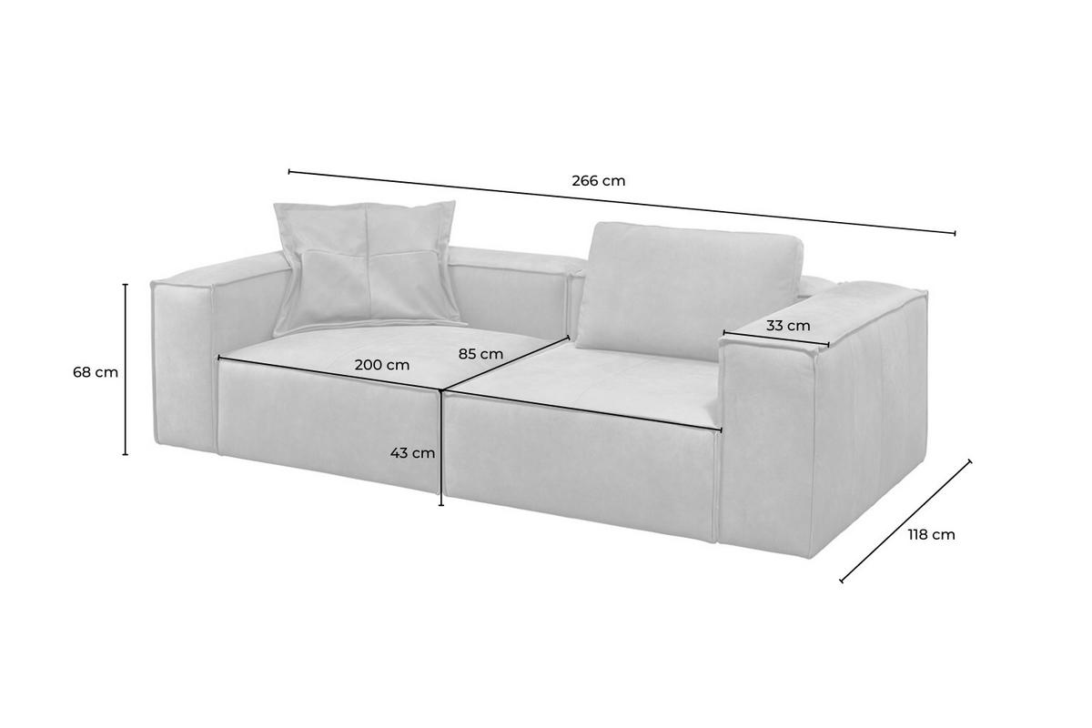 SOFA CARMO Grün Leder - Schwarz/Olivgrün, Leder/Kunststoff (266/68/118cm) - KAWOLA