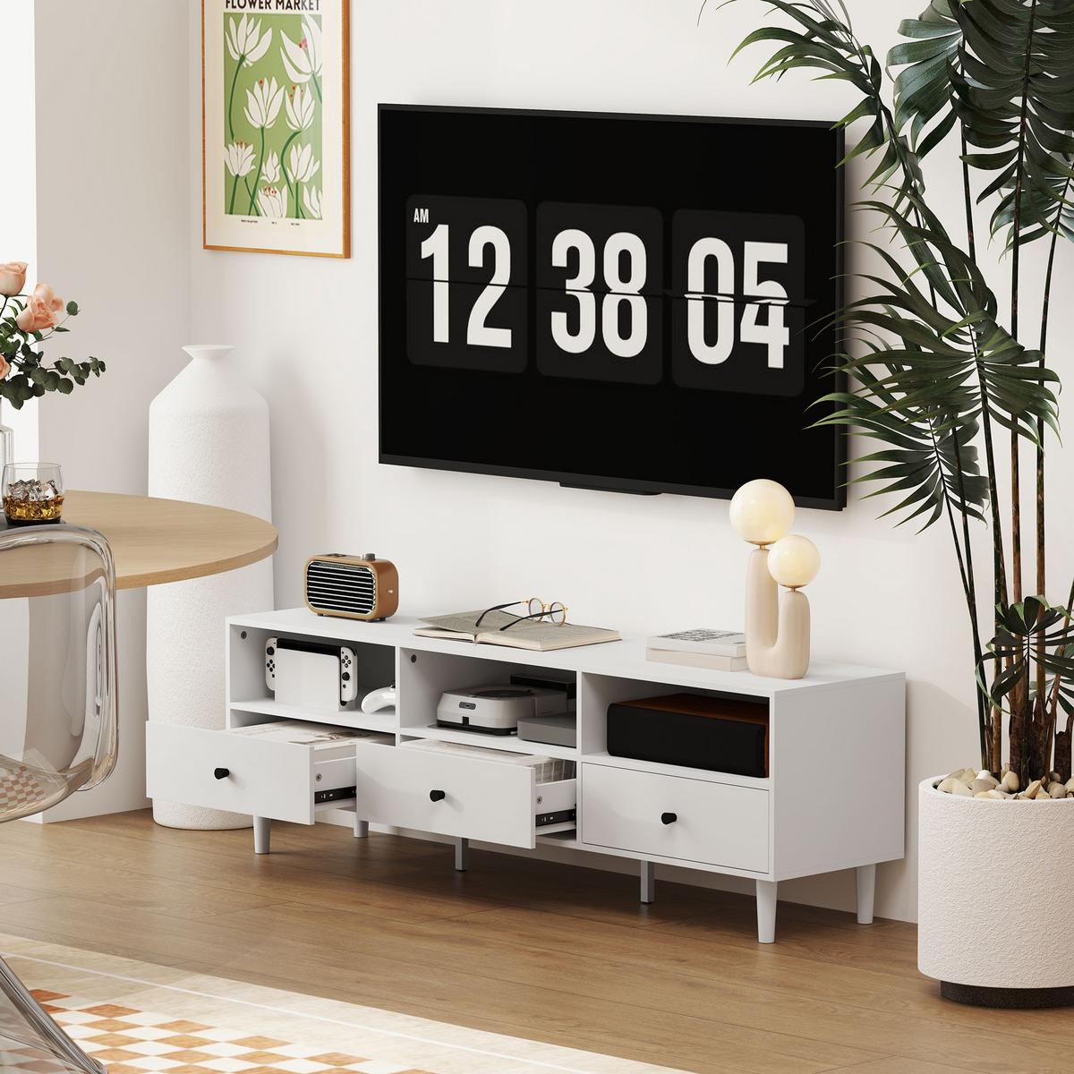 TV Schrank TV Board mit Schubladen, Weiß 140x34x45cm - Weiß, Holzwerkstoff (34/45/140cm) - HOMCOM