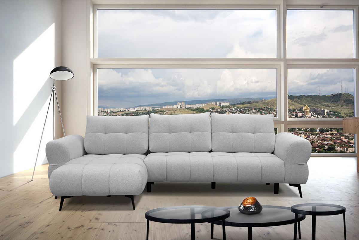 ECKSOFA SALVINI 4-Sitzer, hellgrau - Hellgrau/Schwarz, Holzwerkstoff/Textil (158/292cm) - Wozimo
