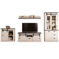 WOHNWAND weiß Pinie, anthrazit Landhaus, Wohnkombination 4-teilig 388 cm - Anthrazit/Weiß, Holzwerkstoff/Metall (388/201/43cm) - Furn.Design