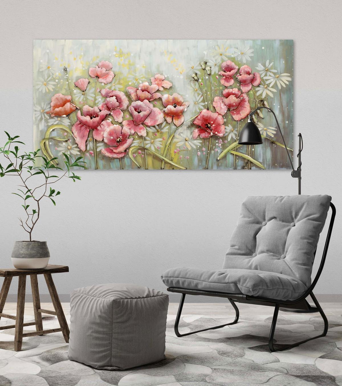 METALLBILD Rosa 120/60 cm - Pink/Grün, Metall (5.5/60cm) - KUNSTLOFT