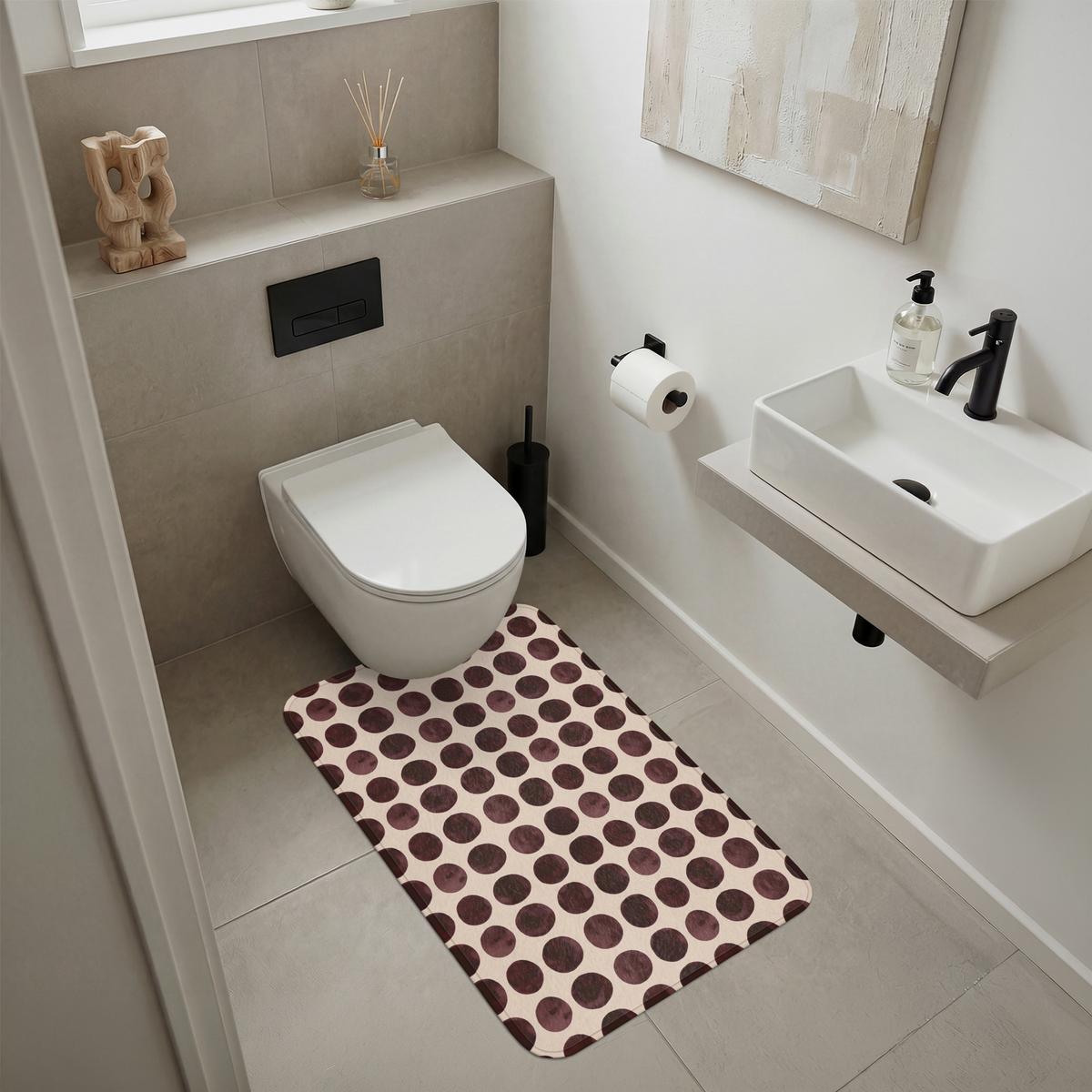 BADEMATTE Polka dots - Muster - Braun 60x90 cm - Bordeaux, Textil (60/90cm) - OnlyWow