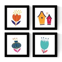POSTER Set mit 4 Wildblumen Nordic Scandinavian 30x30 cm Rahmenlos - Klar, Papier (30/3cm) - Nacnic