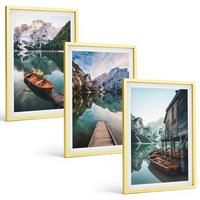 BILDER SET 3er Set - 40x60 cm Goldrahmen - See, Berge, Boote, Ferienhaus - Goldfarben, Kunststoff (40/60cm) - TULUP