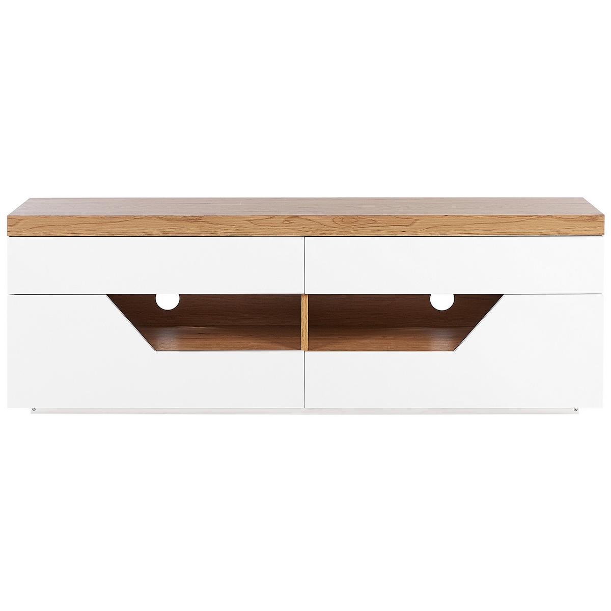 TV-MÖBEL Weiß, Hellbraun CHEVAL 40/140/50 cm - Weiß, Holzwerkstoff (140/50/40cm) - Beliani