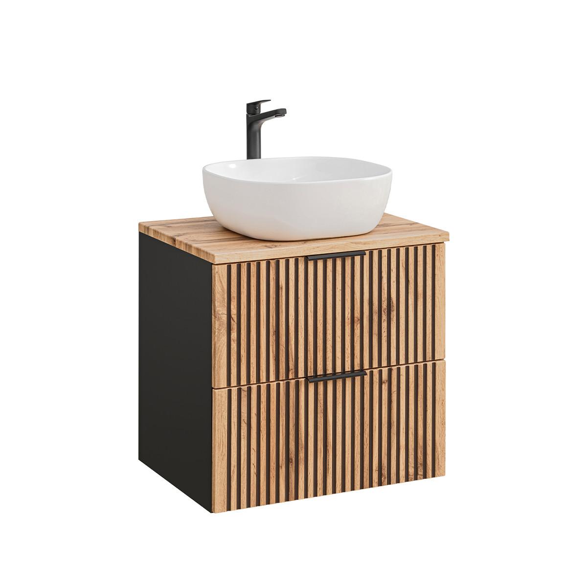 WASCHTISCH 60.6cm Gaia Holz in Eichenoptik und Schwarz - Schwarz, Holzwerkstoff (60.6/59/46cm) - Petits-meubles