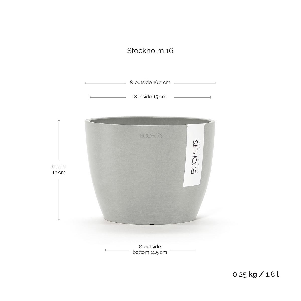 BLUMENTOPF Stockholm Mini 16,2/12 cm Hellgrau - Hellgrau, Kunststoff (16.2/12cm) - Ecopots