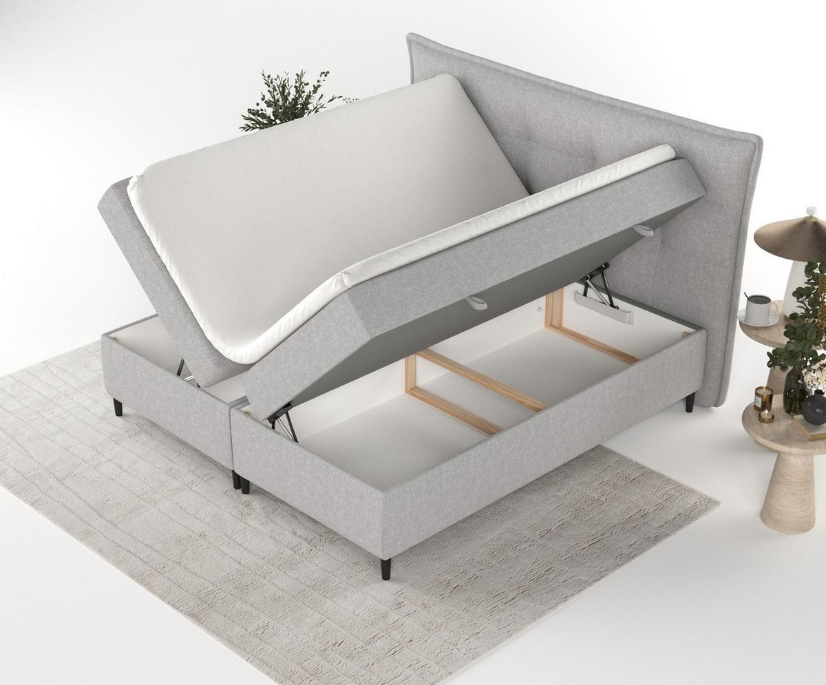 BOXBETT Las Palmas 160/200 cm Graubeige im Megan Stoff - Schwarz/Grau, Holz/Holzwerkstoff (160/200cm) - AltaBeds