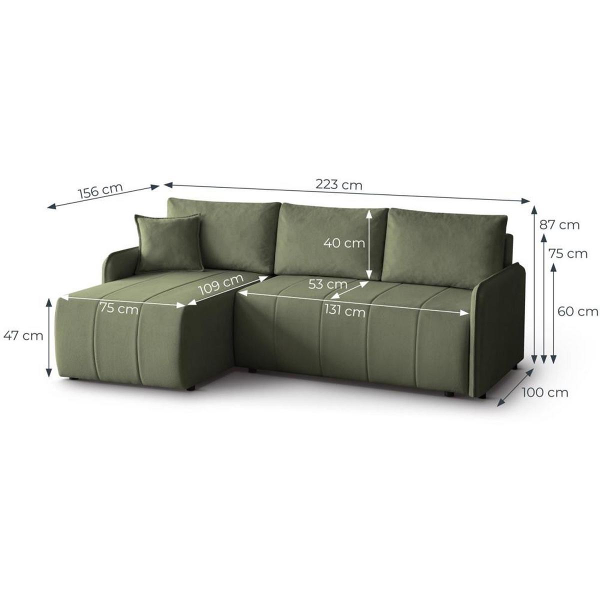 ECKSCHLAFSOFA Capri grün - Schwarz/Grün, Kunststoff/Textil (223/156cm) - Beautysofa