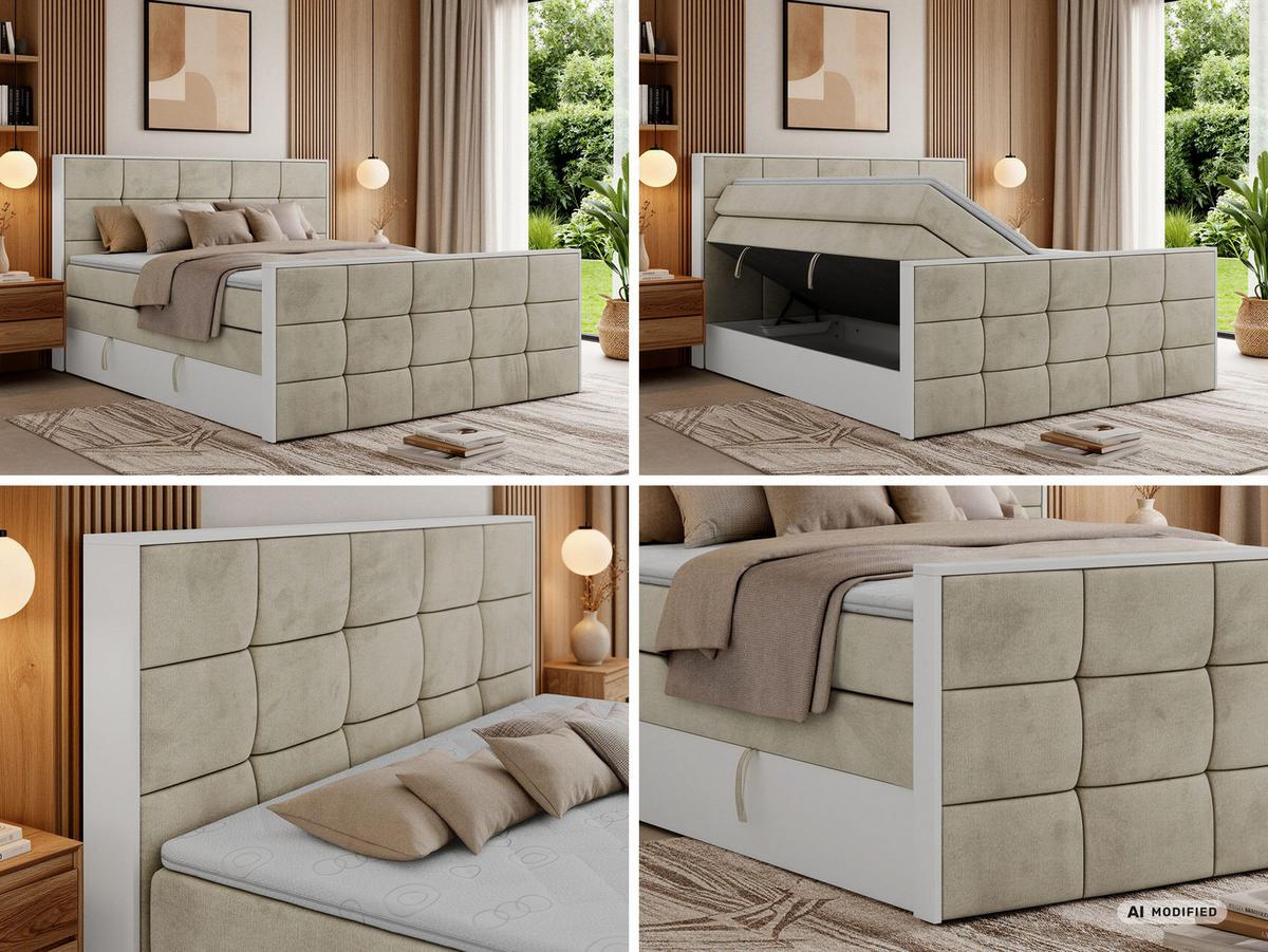 BOXSPRINGBETT ALVIT KING DUO 180/200 - Beige Velvet - Topper T25 - H3 - Beige/Schwarz, Kunststoff/Textil (180/200cm) - MKS