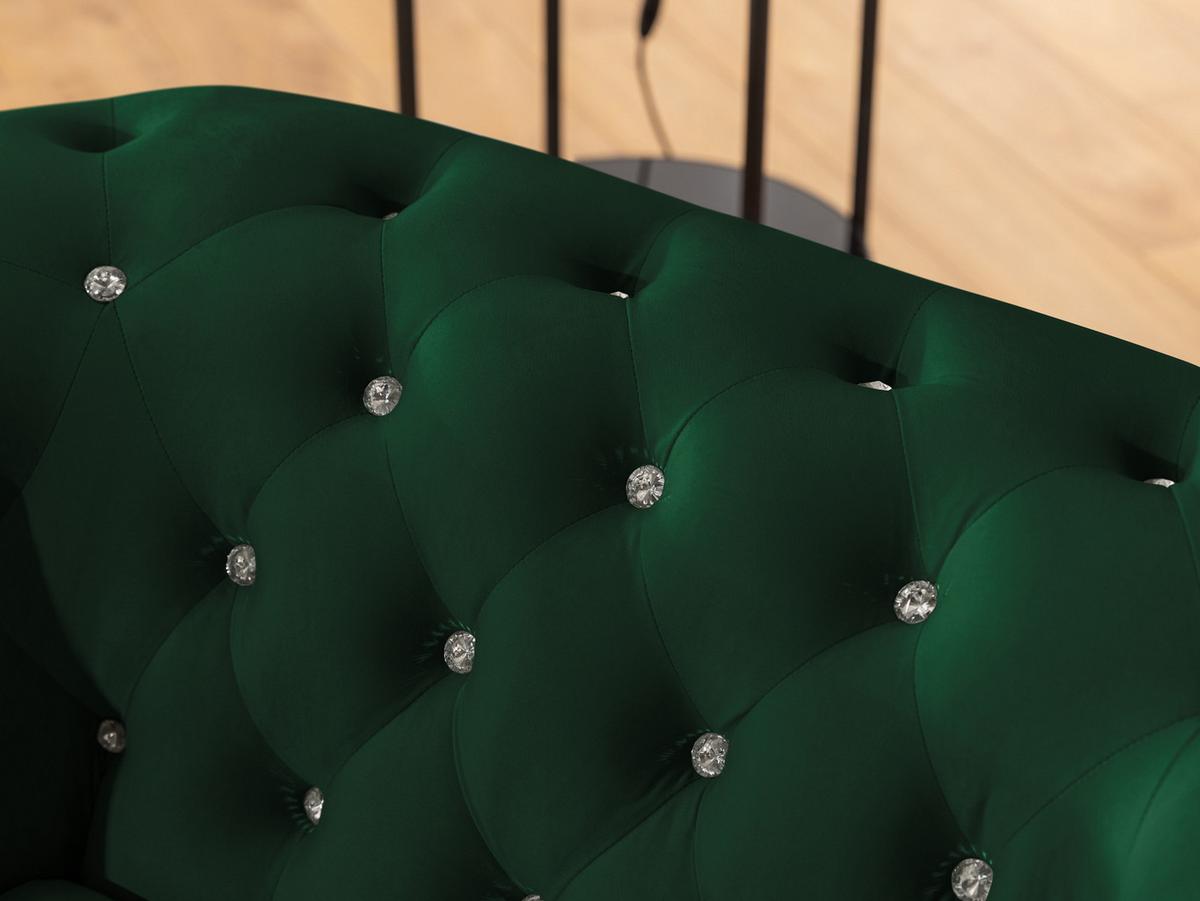 CHESTERFIELD-SOFA 2-sitzer Cleo Blink Flasche Grün Samt mit Kristallsteppung und braunen Massivholzfüßen - Braun/Grün, Holz/Textil (148/72/86cm) - S-Style Möbel