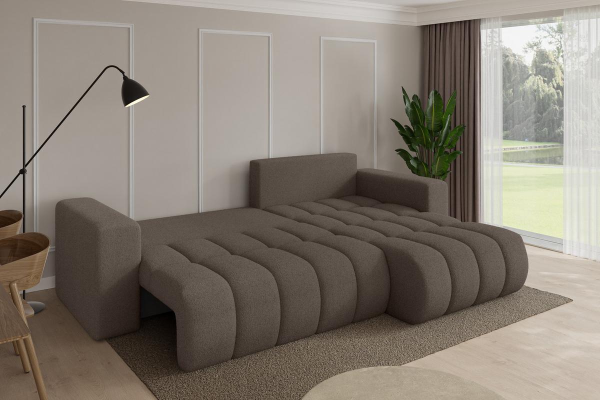 ECKSOFA mit Schlaffunktion Ottomane Rechts MILA-L-v1 277x195x86 Braun Bouclé - Schwarz/Braun, Holzwerkstoff/Kunststoff (277/194cm) - ALTDECOR
