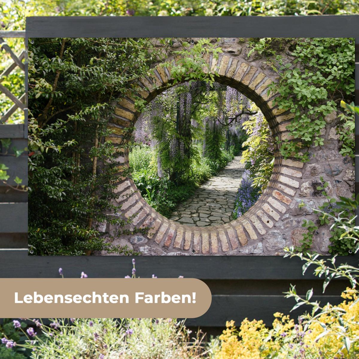 GARTENPOSTER Wald - Steine - Durchblick - Pfad - Glyzinie Poster für draußen 180x120 cm - Graubraun, Kunststoff (180/120/0.2cm) - OnlyWow