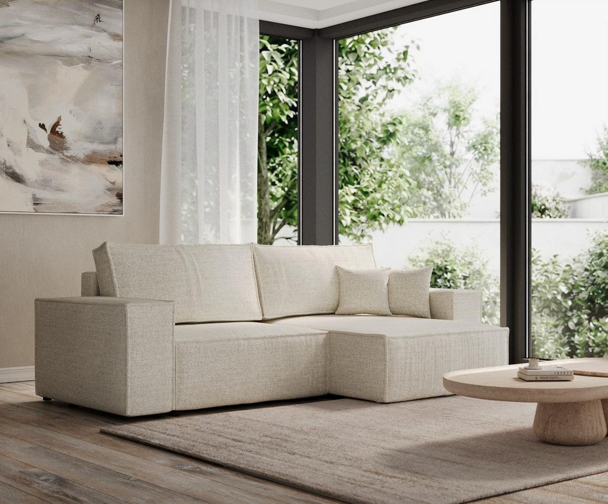 ECKSOFA CAVO mit Schlaffunktion Hellbeige im City Stoff - Beige/Schwarz, Holz/Holzwerkstoff (255/148cm) - AltaBeds
