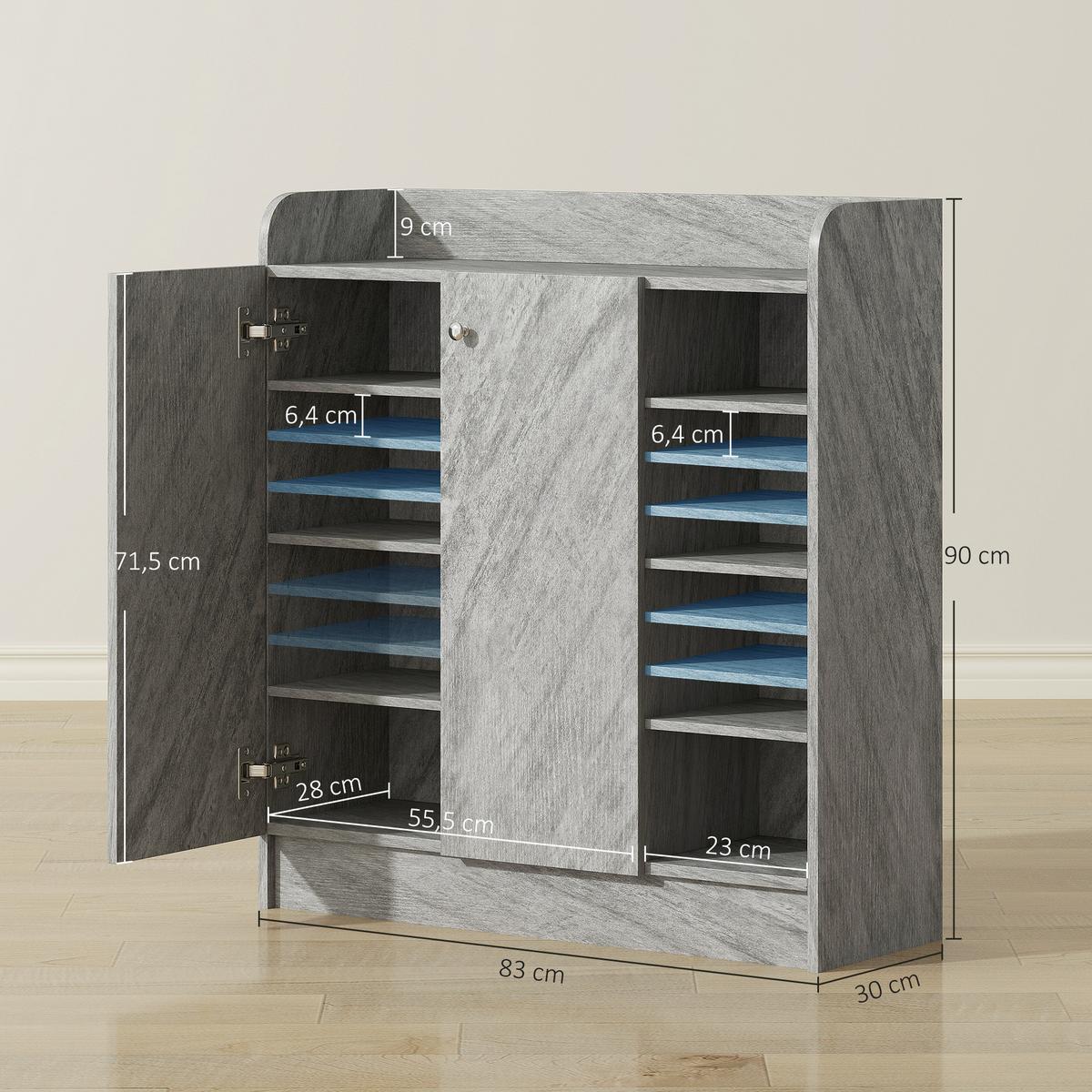 SCHUHSCHRANK Spanplatte MDF Grau - Grau, Holzwerkstoff (30/90/83cm) - HOMCOM