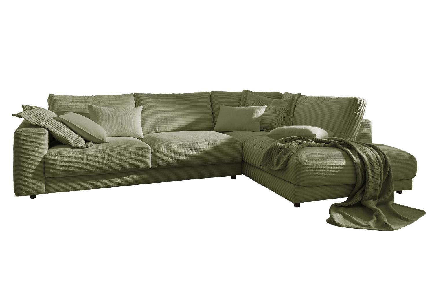 ECKSOFA MADELINE Grün Cord - Schwarz/Olivgrün, Kunststoff/Textil (325/224cm) - KAWOLA