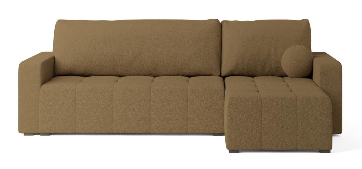 ECKSOFA VOLIRA Orange Boucle-Stoff mit Schlaffunktion - Orange, Holz (230/143cm) - MASSENO