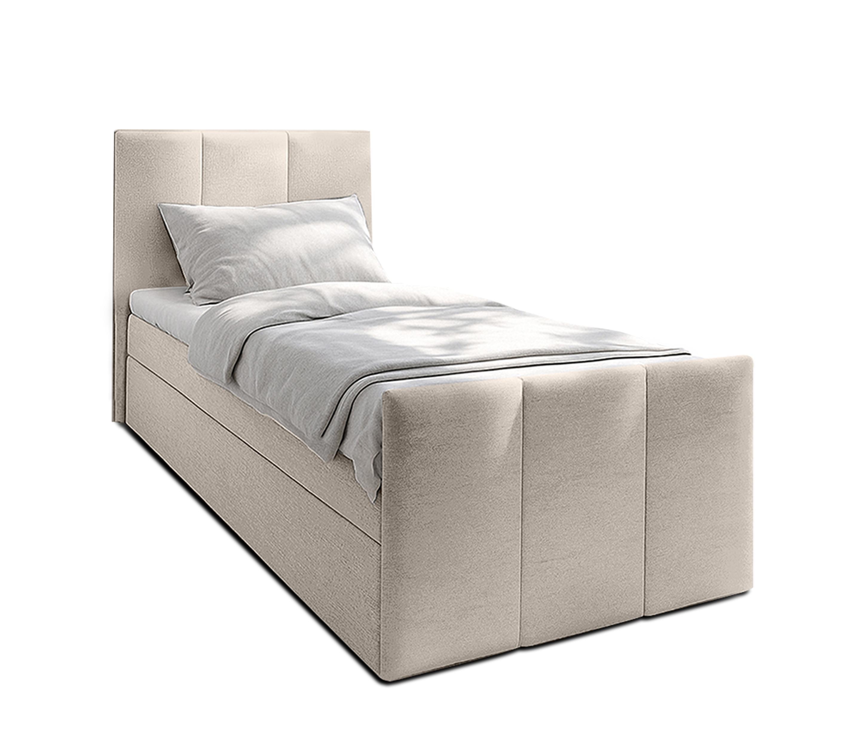 BOXBETT LEVENTE 100x200 cm mit Bettkasten und Matratze - Beige + TOPPER - Beige/Schwarz, Holz/Holzwerkstoff (100/200cm) - AX Living