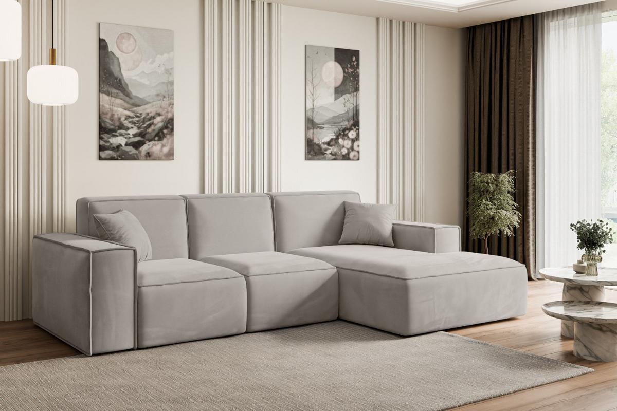ECKSOFA Ottomane Rechts SERRA-L - 266x169x80 cm Hellbraun Velours - Hellbraun/Schwarz, Holzwerkstoff/Kunststoff (266/169cm) - ALTDECOR