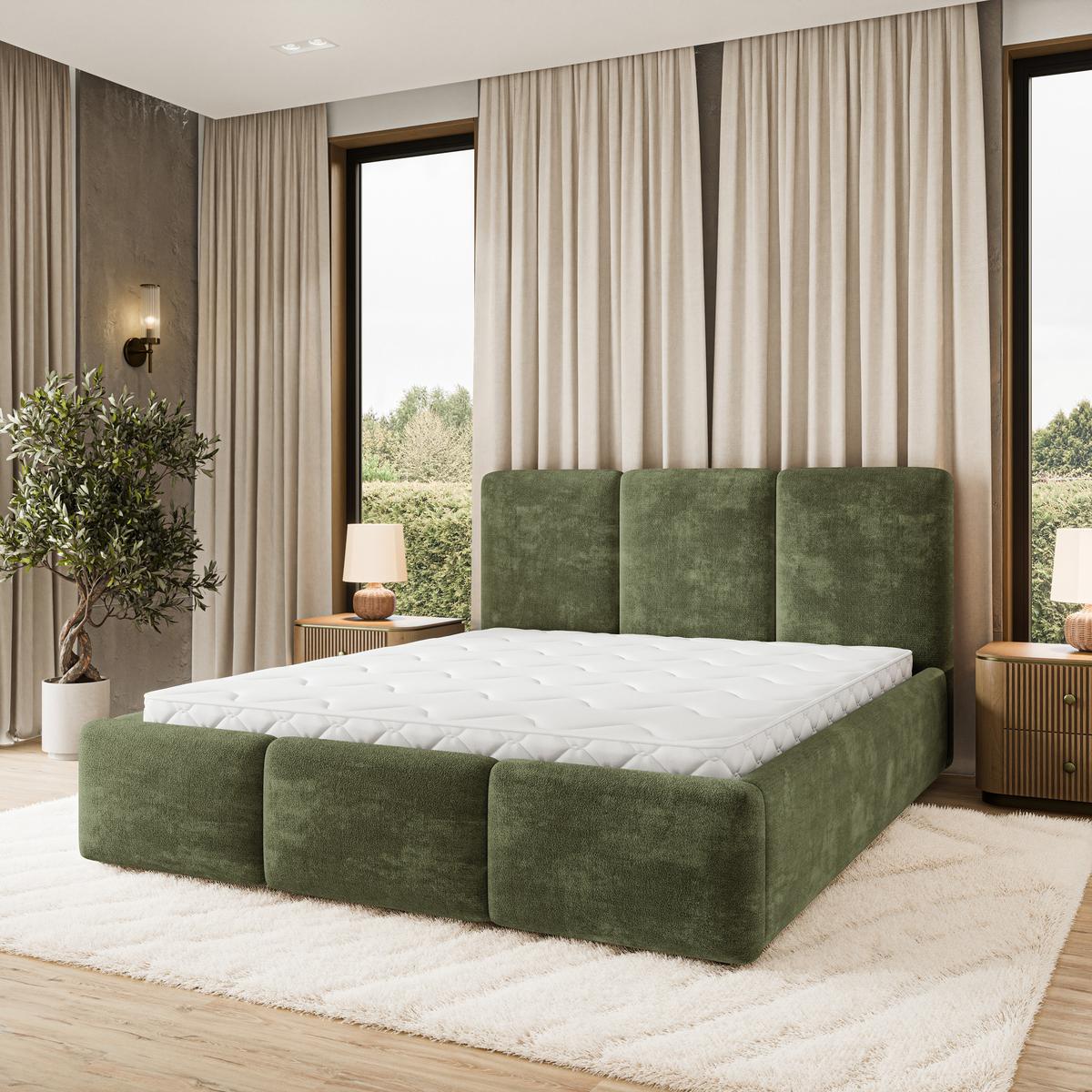 POLSTERBETT MORENA LM 120x200 cm mit Bettkästen - Grün - Grün, Holz (120/200cm) - MASSENO