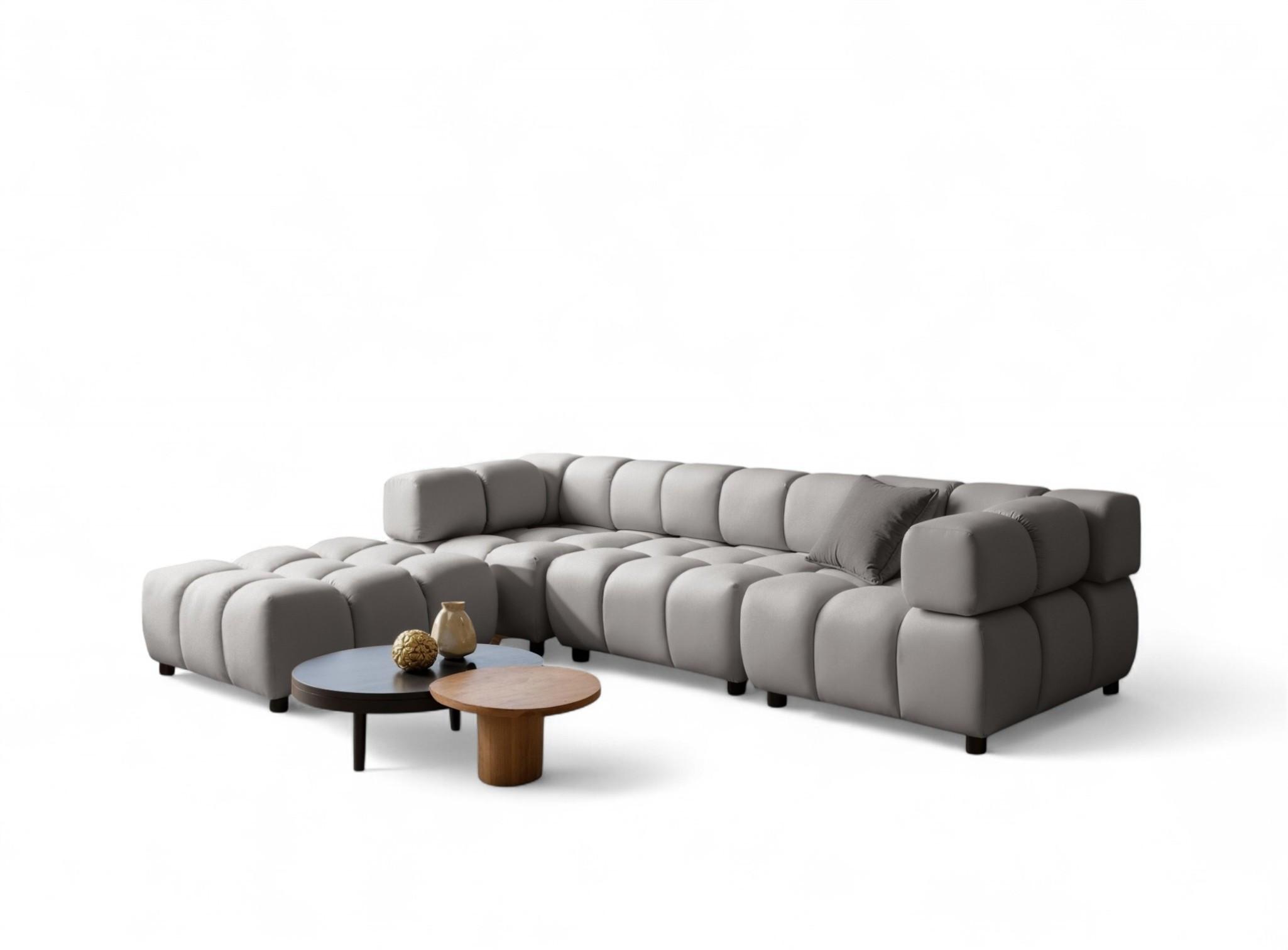 SOFA 3-sitzer Und 1-polsterhocker Flow - Hellgrau, Holzwerkstoff/Textil (288/71/96cm) - Fun Möbel