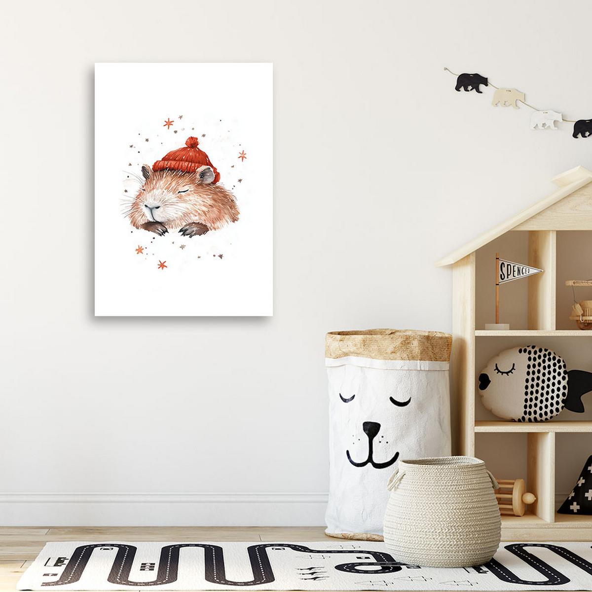 LEINWANDBILD Lein Schlafender Capybara 60x90cm - Multicolor, Textil (60/90cm) - Feeby