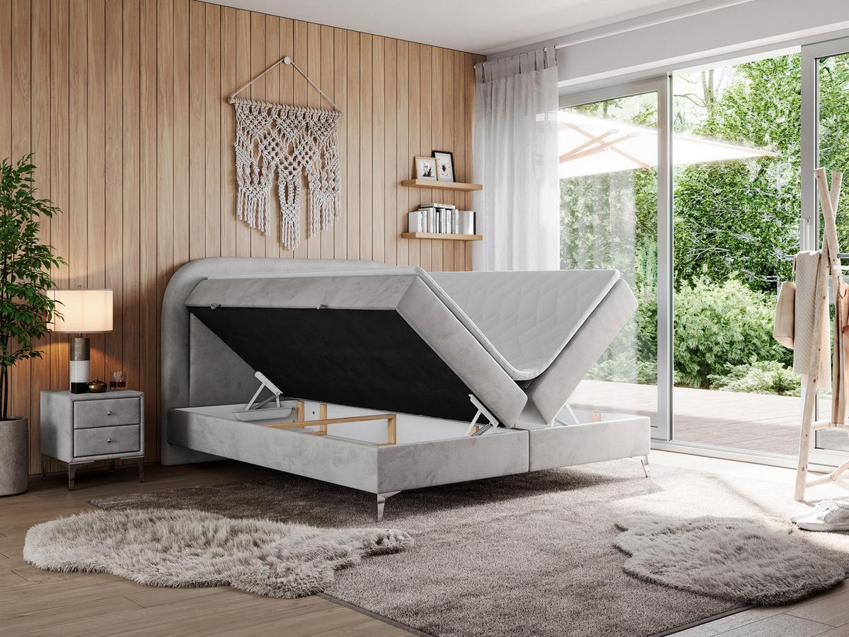 BOXBETT EIRA 140/200 Hellgrau Velvet - H3 - Silberfarben/Hellgrau, Holz/Textil (140/200cm) - MKS
