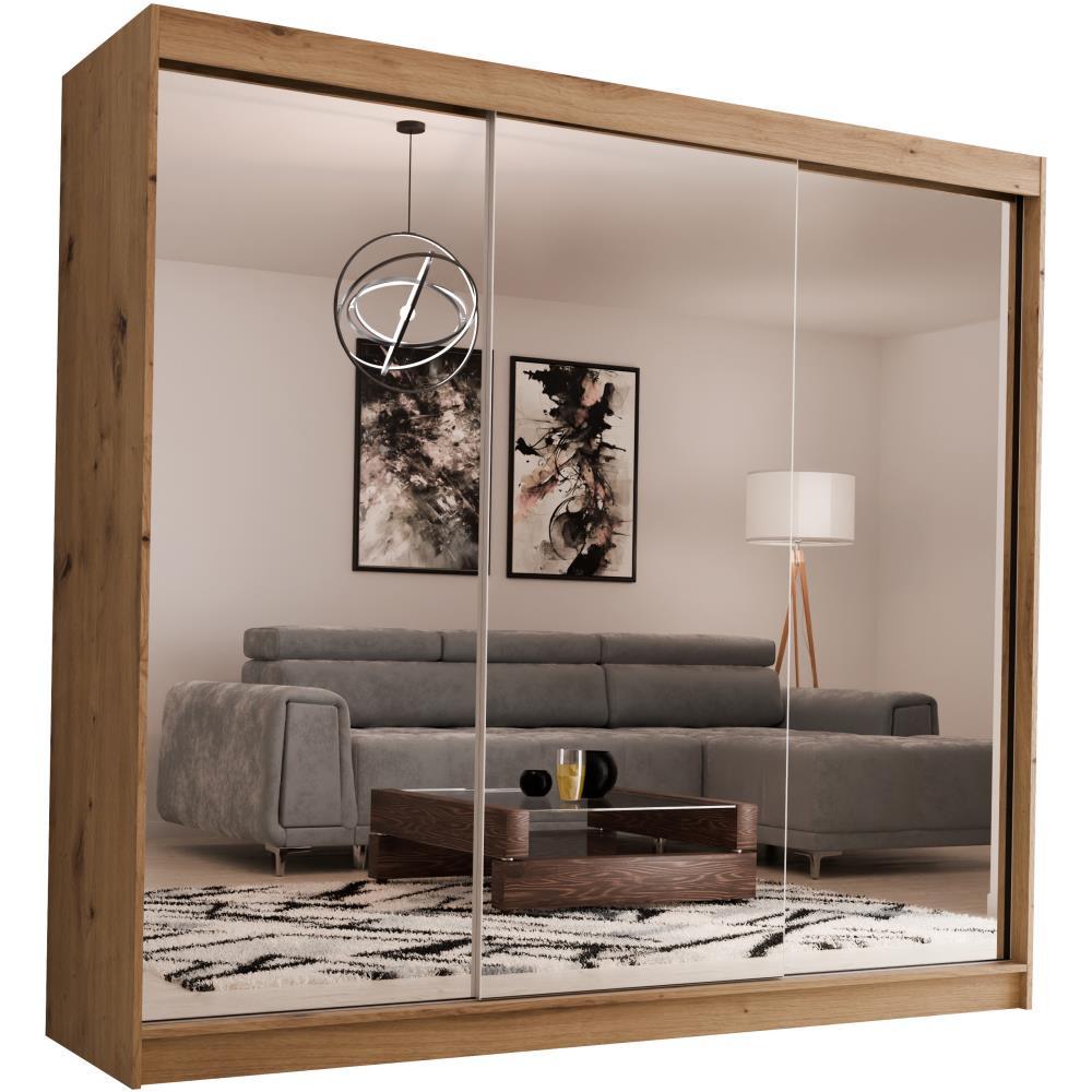 SCHWEBETÜRENSCHRANK Debra II 240/216/61 eiche Artisan mit Spiegel und Schubladen - Eiche Artisan, Holzwerkstoff (240/216/61cm) - Beautysofa