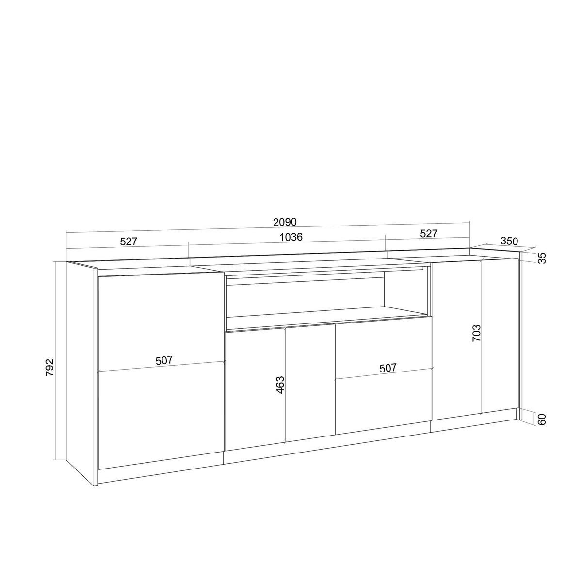 SIDEBOARD, Dunkler Eiche und Schwarz, 207/37/80cm, mit Led - Dunkelbraun, Holzwerkstoff (207/80/37cm) - Skraut Home