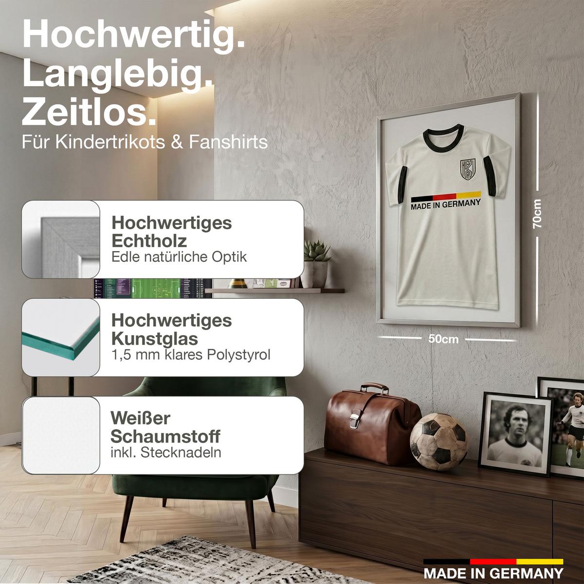 TRIKOTRAHMEN 50/70 mit weißem Hintergrund - Silberfarben, Holz (50/70cm) - K-Möbel