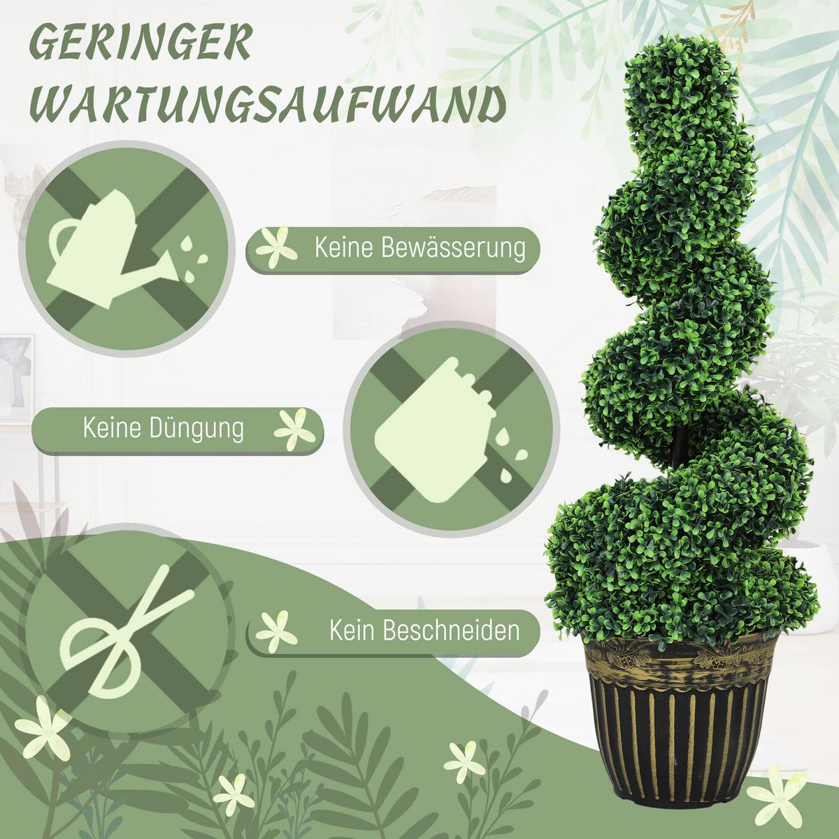 KÜNSTLICHE Pflanzen 2er-Set, UV-beständige 90 cm Kunstpflanze im Blumentopf - Grün, Kunststoff (90cm) - HOMCOM