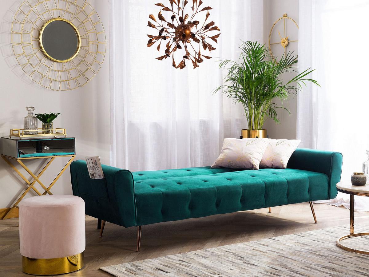 3-SITZER-SCHLAFSOFA Samtstoff Smaragdgrün Selnes - Hellgrün, Textil (212/85/84cm) - Beliani