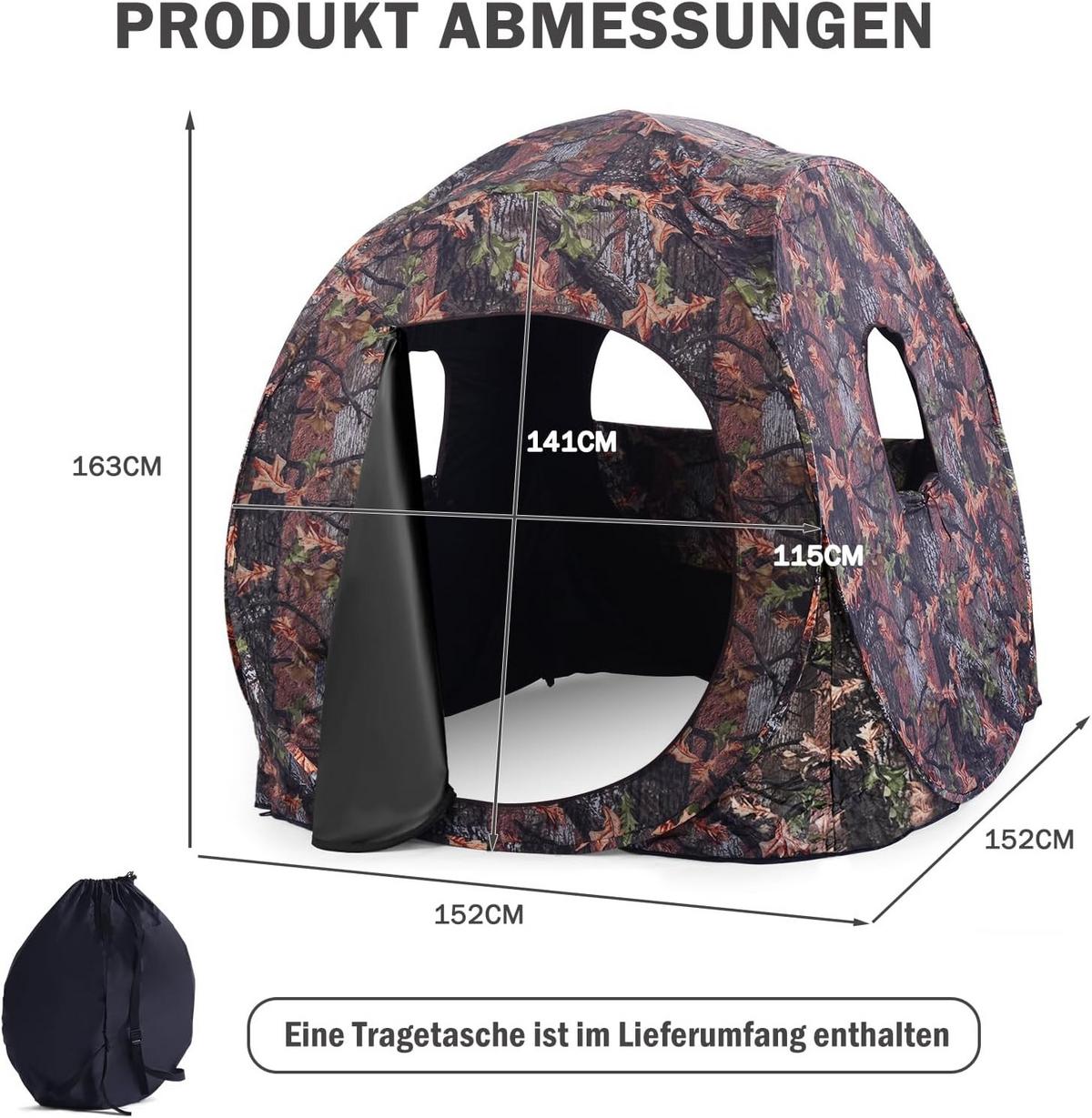 JAGDZELT Camouflage - Multicolor, Textil (152/163/152cm) - COSTWAY