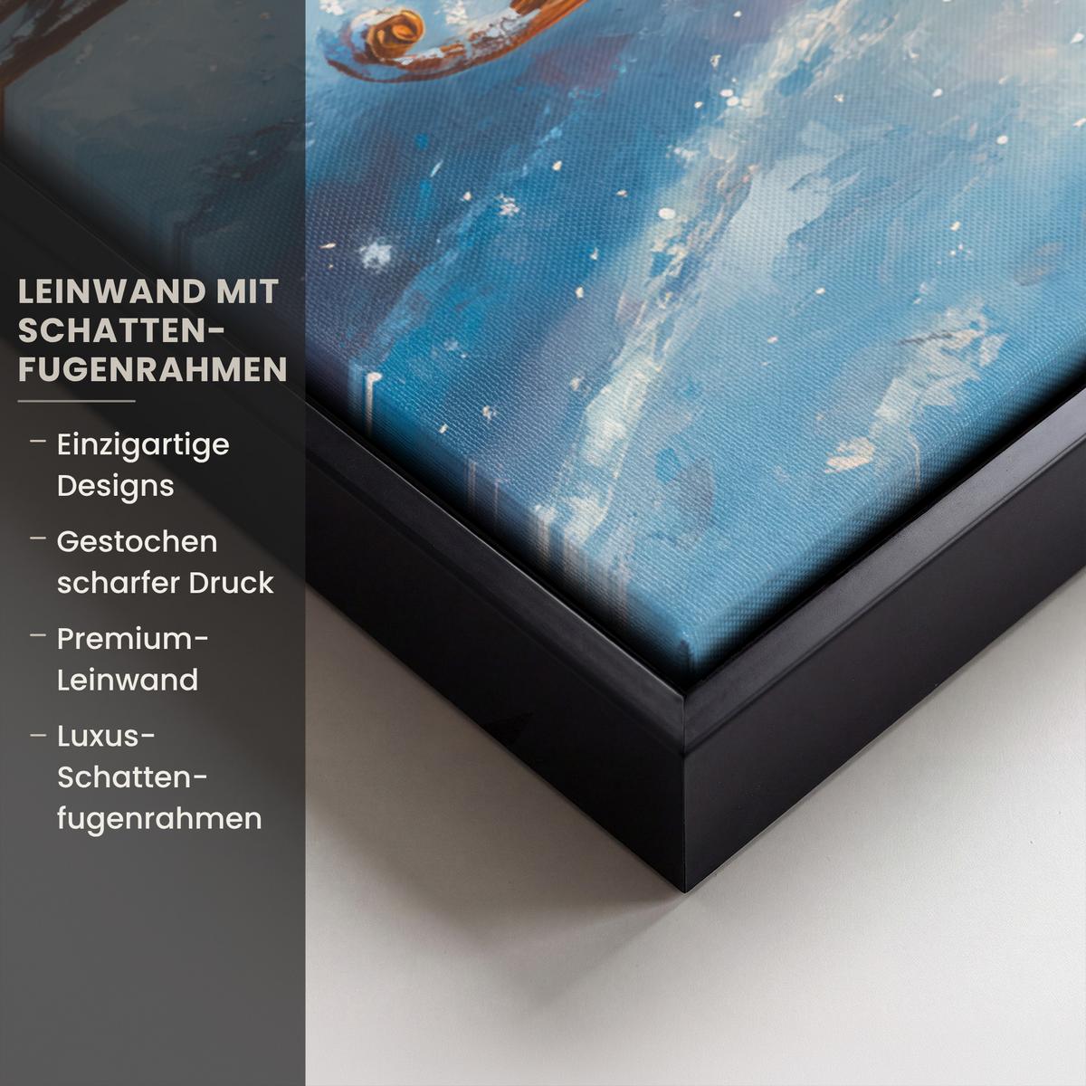 LEINWAND Bilder mit Rahmen - Weihnachtsmann - Rentier - Weihnachten - Schnee - 60x80 - Cognac, Textil (60/80cm) - MuchoWow