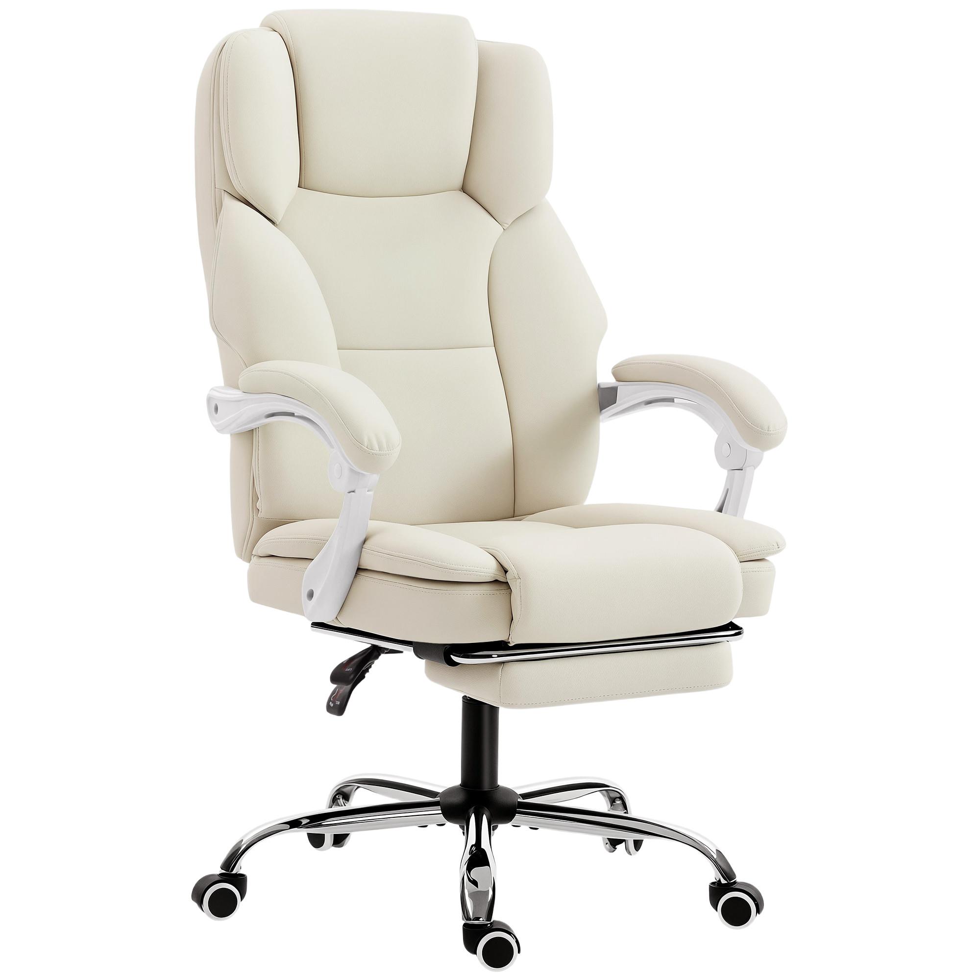 BÜROSTUHL mit Liegefunktion, höhenverstellbar Drehstuhl mit Fußstütze Beige - Beige/Silberfarben, Holzwerkstoff/Kunststoff (64/120/73cm) - HOMCOM