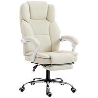 BÜROSTUHL mit Liegefunktion, höhenverstellbar Drehstuhl mit Fußstütze Beige - Beige/Silberfarben, Holzwerkstoff/Kunststoff (64/120/73cm) - HOMCOM