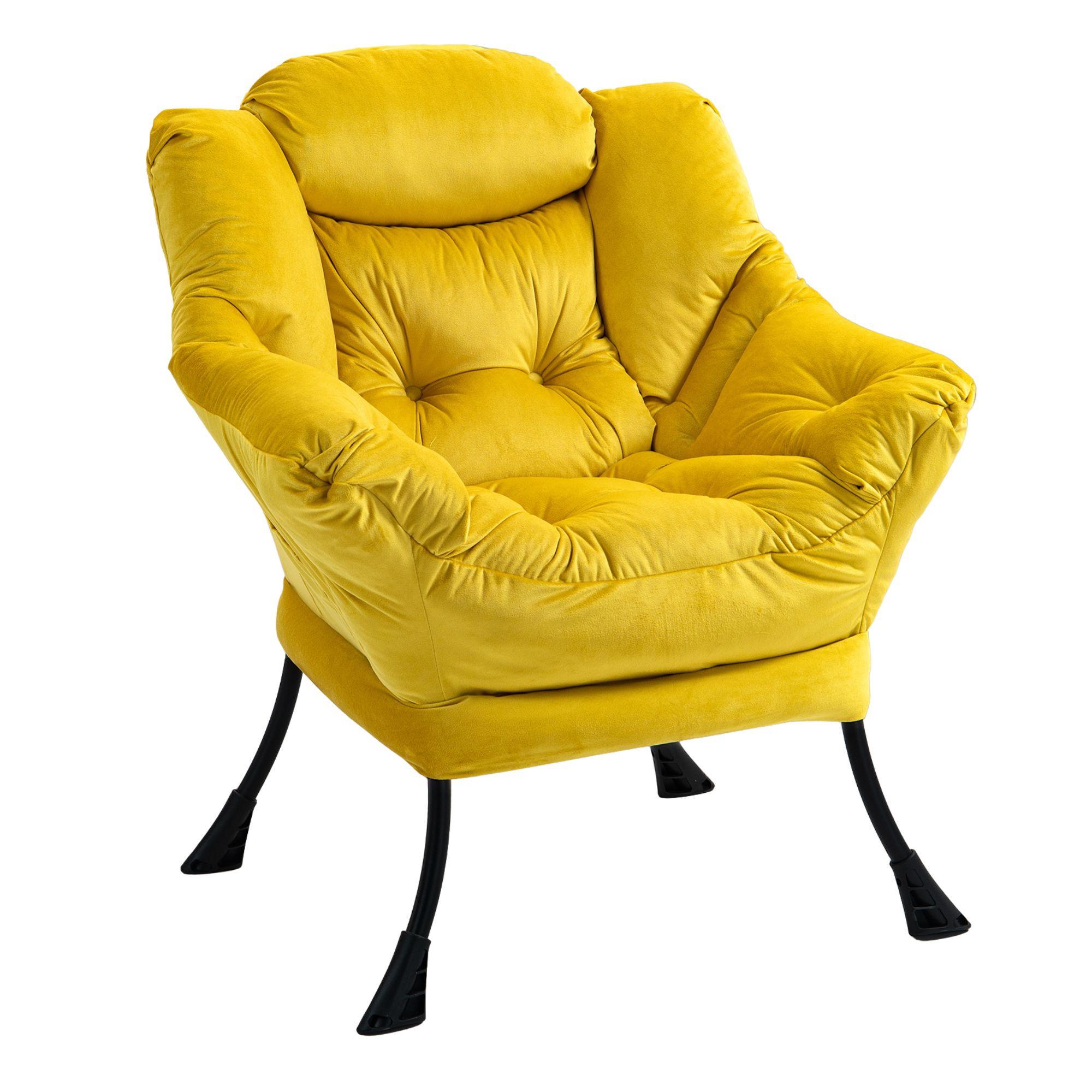 SESSEL aus samt und metall, mit kopfstütze und seitentasche - Gelb, Metall (75/85/80cm) - Urban Meuble