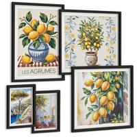 BILDER SET 5er Set - 50x50 cm & 20x30 cm & 40x60 cm Schwarzer Rahmen - Zitronenbäume am Meer - Schwarz, Kunststoff (40/60cm) - TULUP