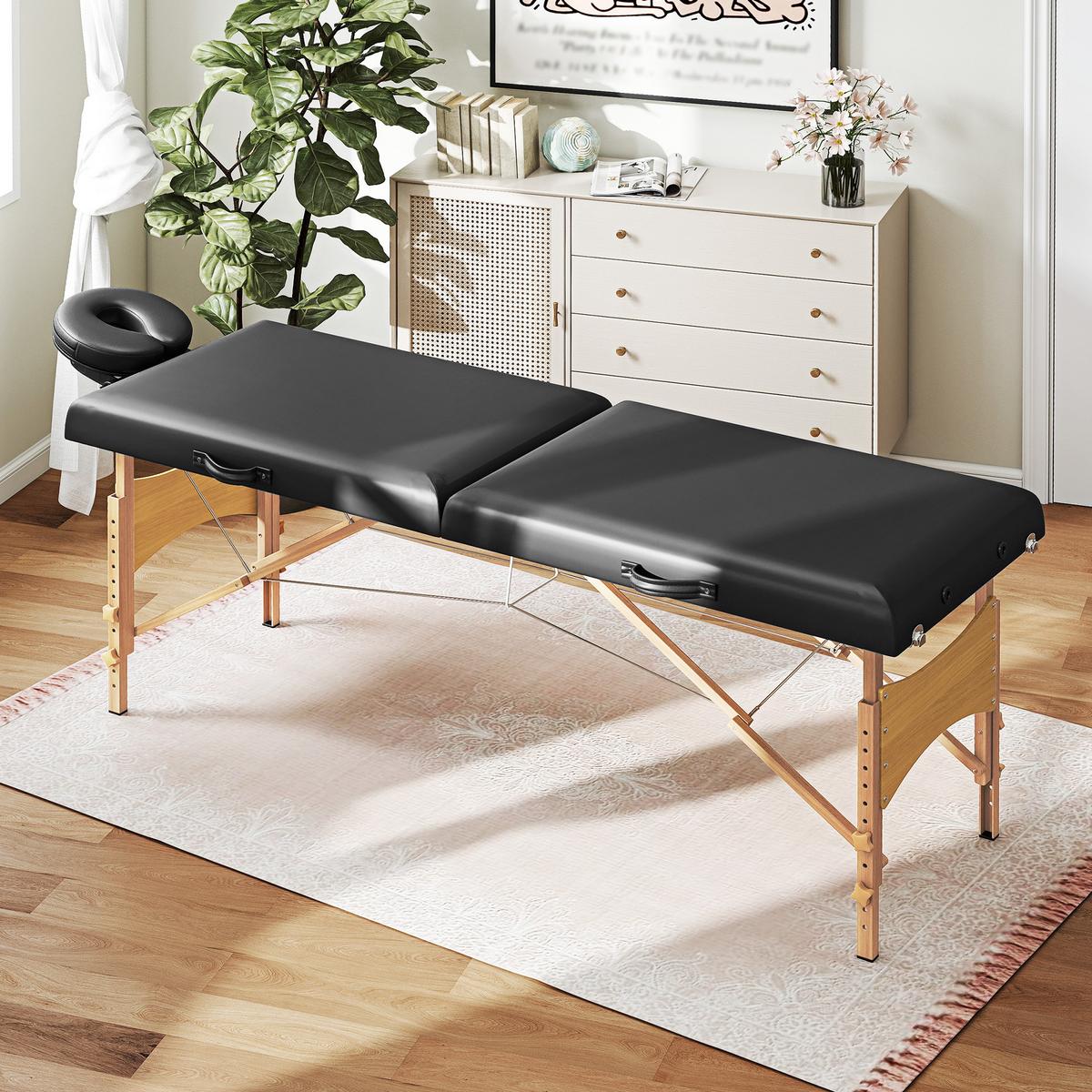 MASSAGELIEGE Kunstleder Holz Schwarz - Schwarz, Kunststoff (70/86/215cm) - HOMCOM