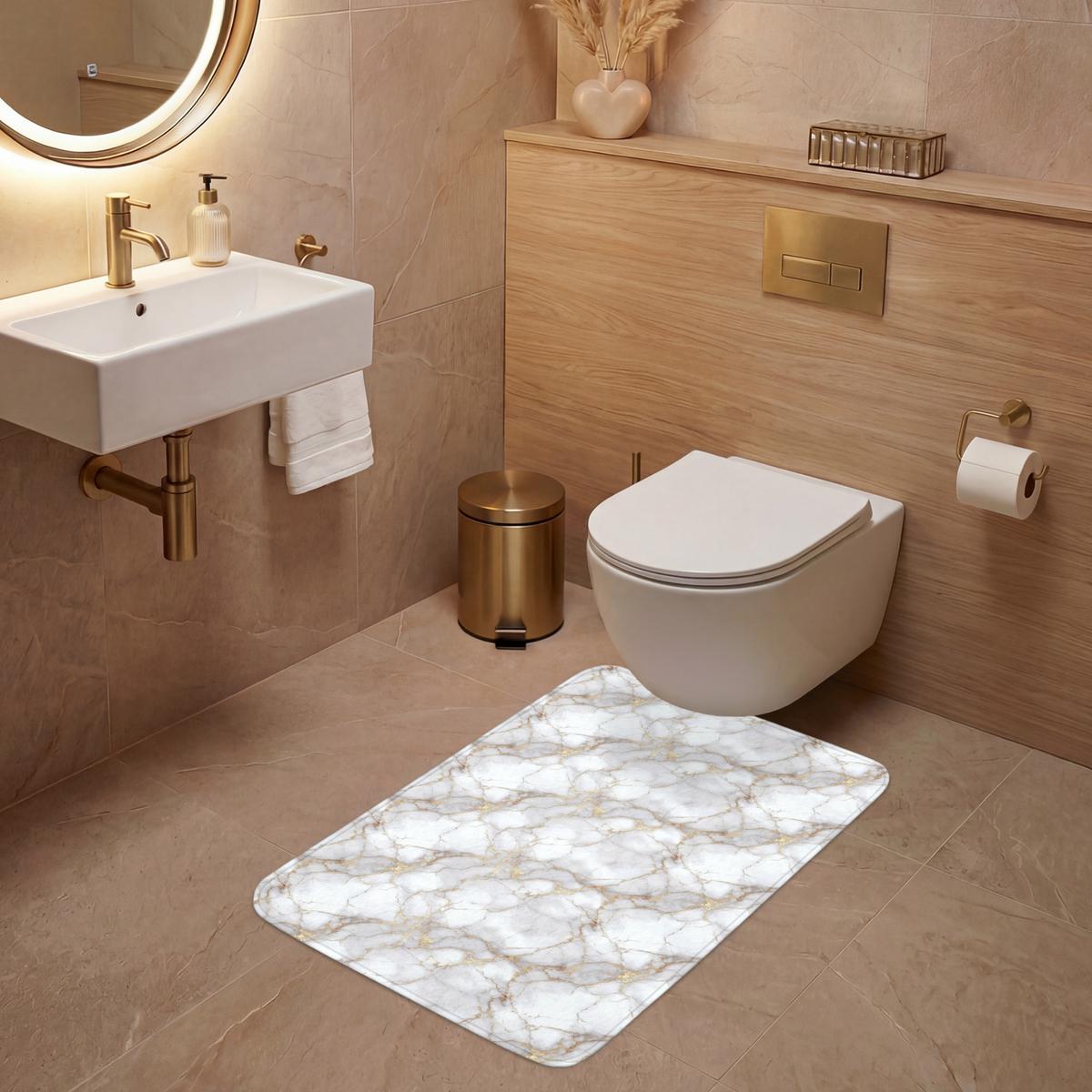 WC-VORLEGER Weiß - Gold - Marmor - Grau Toilettenvorleger 60x90 cm - Weiß, Textil (60/1cm) - OnlyWow