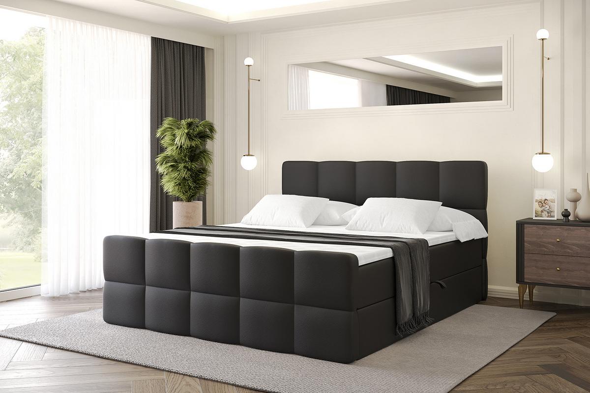 BOXBETT mit Matratze und Lattenrost - LIRO-Z - 200x200 - Schwarz Kunstleder - Schwarz, Holzwerkstoff (200/200cm) - ALTDECOR