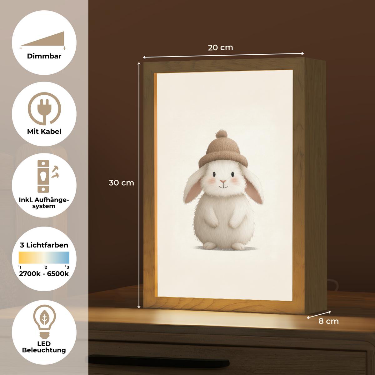 NACHTTISCHLAMPE Kaninchen - Hut - Ohren - Beige 20x30 cm - Creme, Holzwerkstoff (8/20/30cm) - OnlyWow
