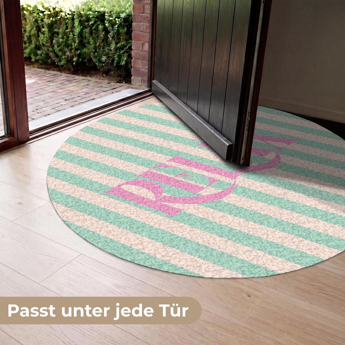 FUSSMATTE Rosa – Grün – Streifen – Entspannung 120x120 cm - Mintgrün, Kunststoff (120/0.4cm) - MuchoWow