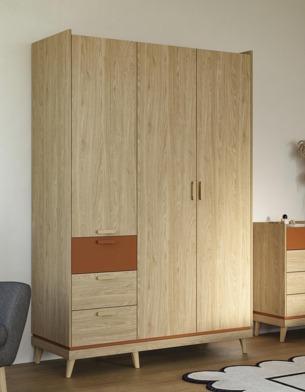 DREHTÜRENSCHRANK ACARA 143.5/214.5/57,4 cm 3-türig Eichefarben - Eichefarben, Holzwerkstoff (143.5/214.5/57.4cm) - MASSENO