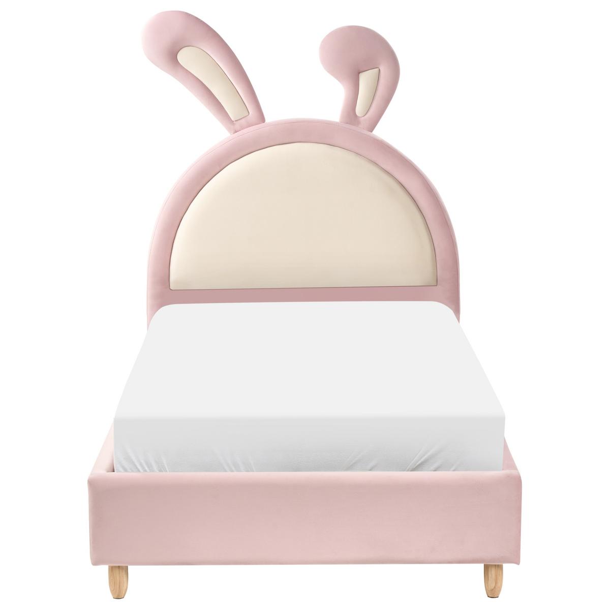 KINDERBETT Kaninchen Samtstoff 90/200 cm Rosa Lallias - Pink/Weiß, Textil (90/200cm) - Beliani