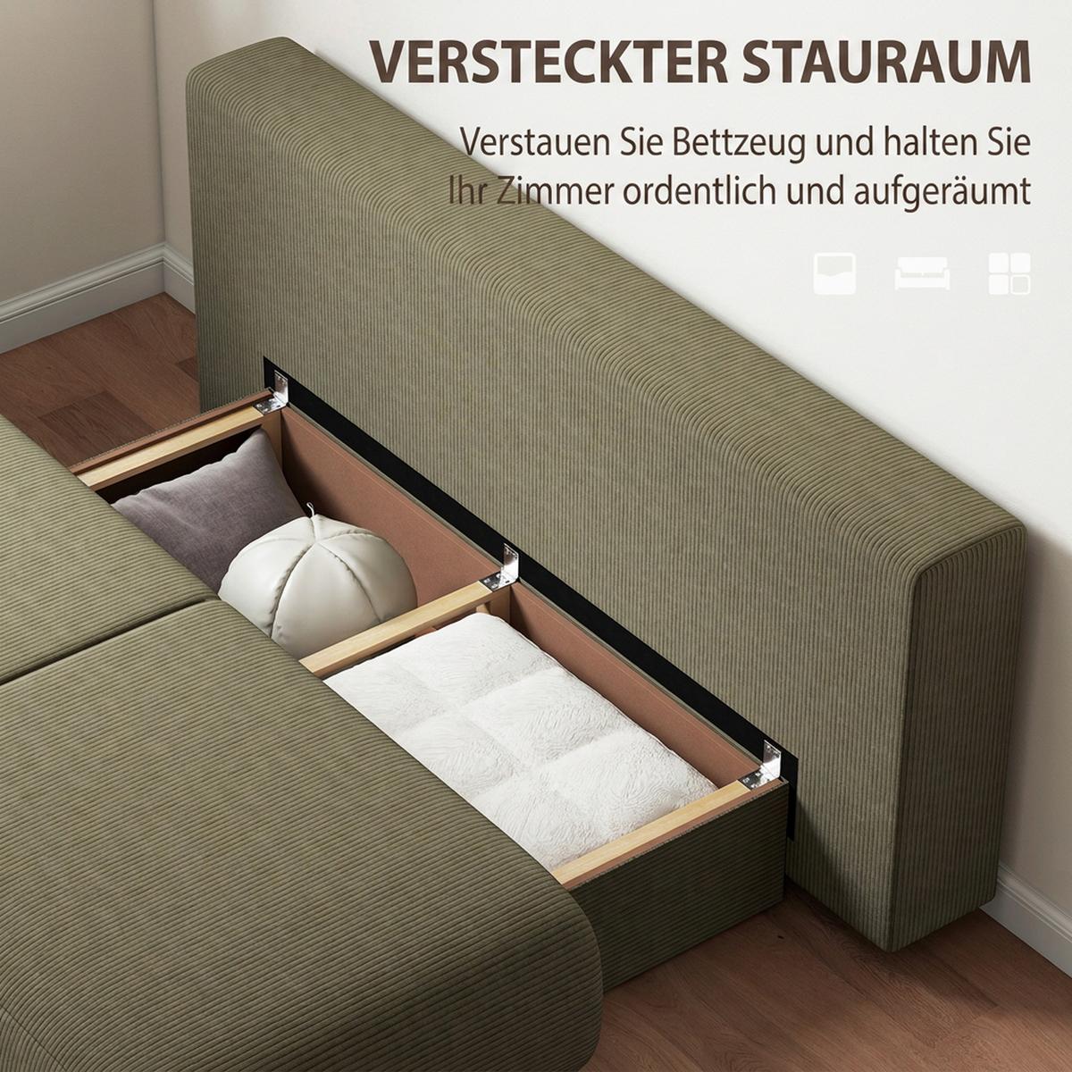 SCHLAFSOFA Cord Dunkelgrün - Dunkelgrün, Kunststoff/Textil (100/84/188cm) - HOMCOM