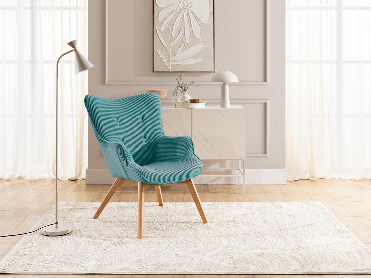 LOUNGESESSEL Lenari Türkis Cordstoff mit Füßen in Natur - Türkis/Naturfarben, Holz/Textil (71/96/86cm) - S-Style Möbel