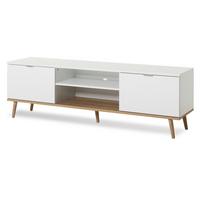 TV-LOWBOARD weiß matt, Eiche 160 cm 2-türig, skandinavisch - Chromfarben/Eichefarben, Holz/Holzwerkstoff (160/51/40cm) - Furn.Design