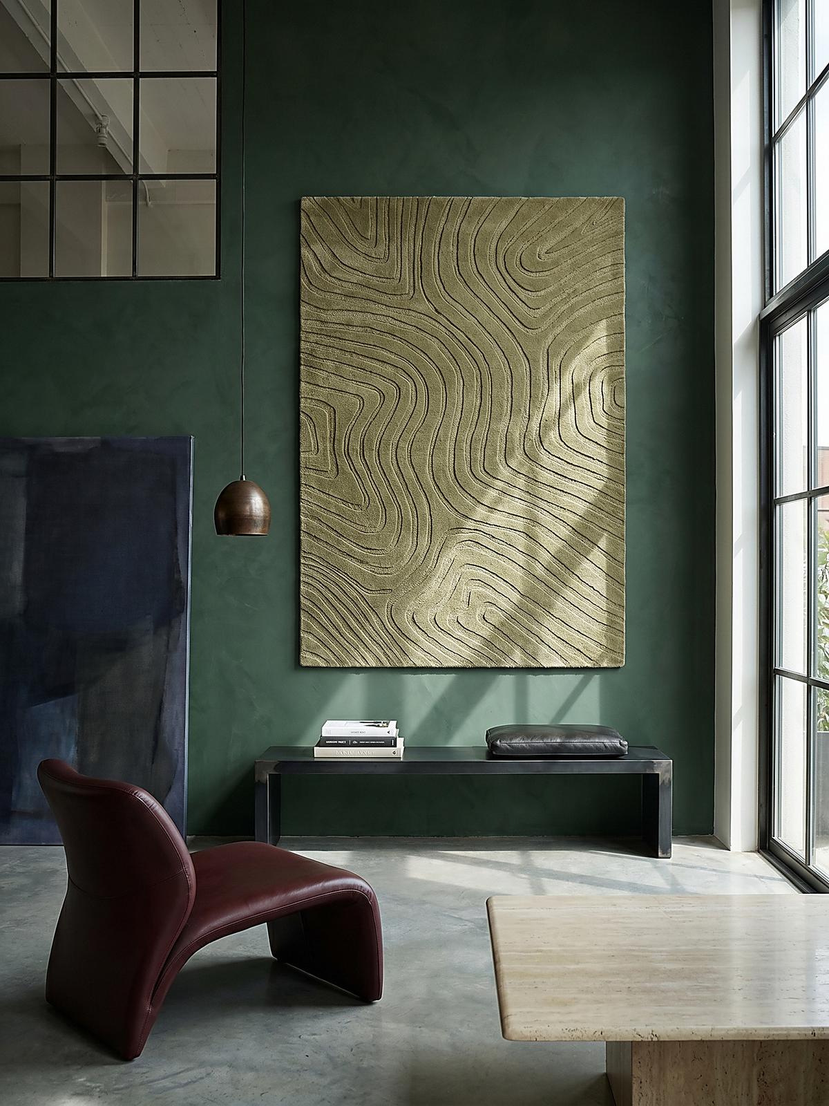 WOLLTEPPICH LEVEN, abstrakt, Olivegrün, 120 x 170 cm - Grün, Textil (170/120cm) - KADIMA DESIGN